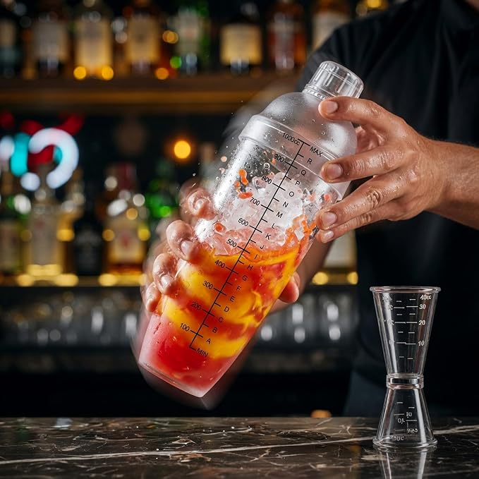 Homestia 2-Piece Plastic Cocktail Shaker Set, 1000ml Clear Boston Shaker - Image 3
