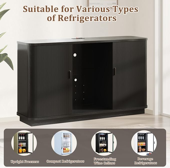 Coffee Bar Cabinet with Fridge Space, Liquor Wine Bar Cabinets with Wine Rack - Image 8