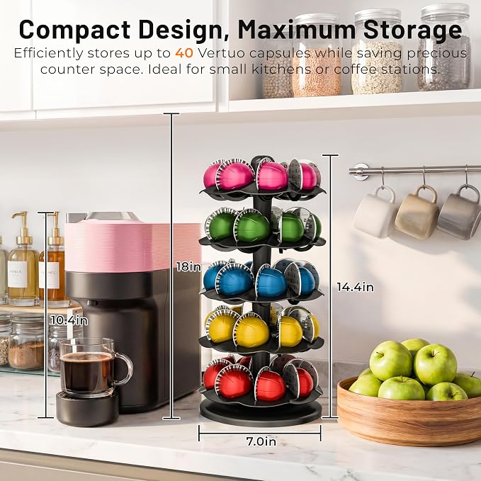 EVERIE Coffee Pod Holder for Vertuo Capsules, 40-Pod Rotating Carousel Organizer - Image 2