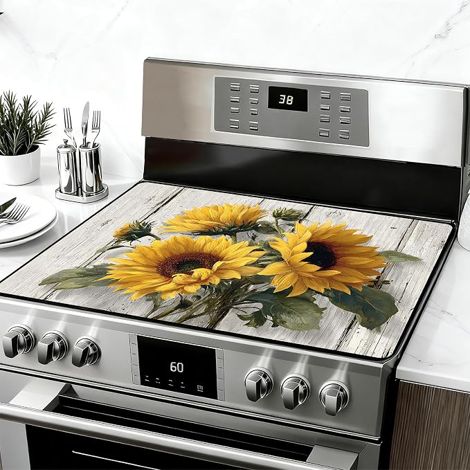 28"x20" Anti-Slip Electric Stove Top Cover Sunflower Foldable Heat-Resistant by seewan