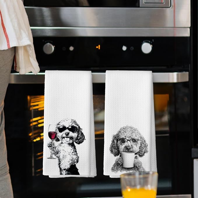 Funny Cockapoo Dog Kitchen Towels Set of 2, Funny Kitchen Coffee Station Wine - Image 2