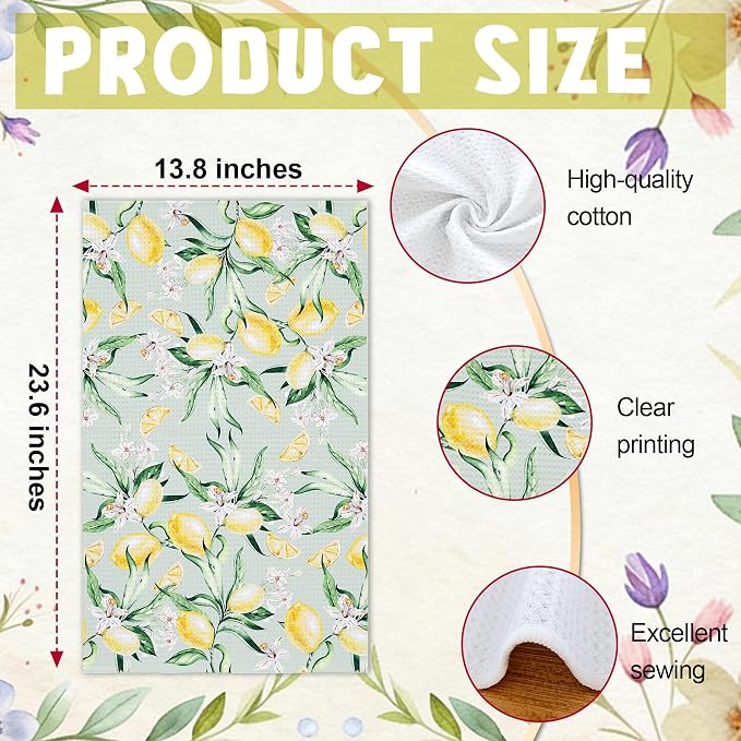 Farmhouse Lemon Kitchen Towels, Citrus Fruit Absorbent Hand Towel - Image 2