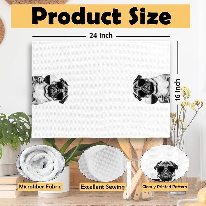 Funny Pug Kitchen Towels Set of 2, Funny Dog Kitchen Accessories, Coffee - Image 6
