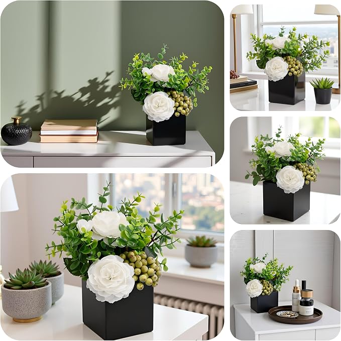 Artificial Flower Arrangement in Black Vase，Floral Centerpiece Table Decor | - Image 4