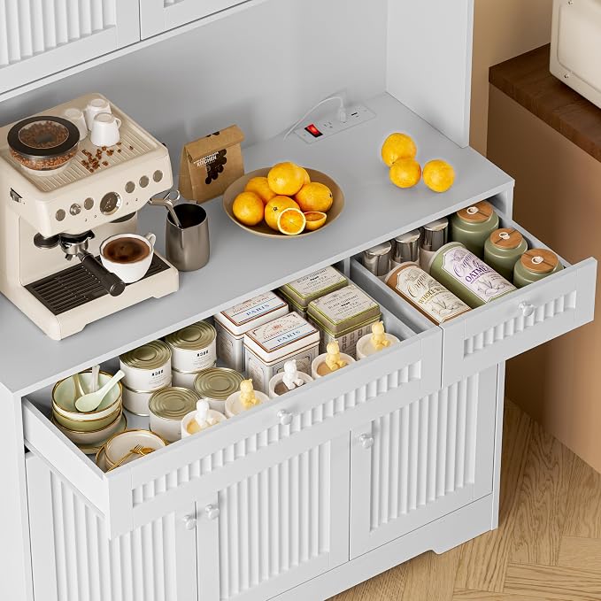 BORNOON Pantry Cabinet with Charging Station and Light, Tall Kitchen Pantry - Image 7