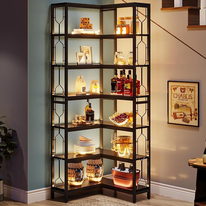 Tribesigns Corner Shelf, 7-Tier Industrial Corner Bookshelf, Wood and Metal - Image 6