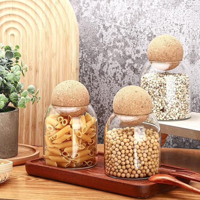 Cunhill 3 Pcs Glass Jar with Ball Cork Lid Decorative Round Bottle Sealed - Image 3