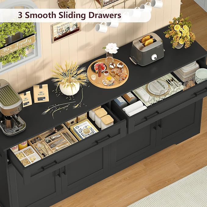usikey 63" Buffet Cabinet with Storage, Large Sideboard Buffet Cabinet with 2 - Image 6