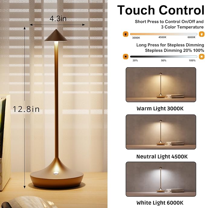 Cordless Rechargeable Table Lamp Set of 2, 3 Color Temperatures 9 Lighting Modes - Image 6