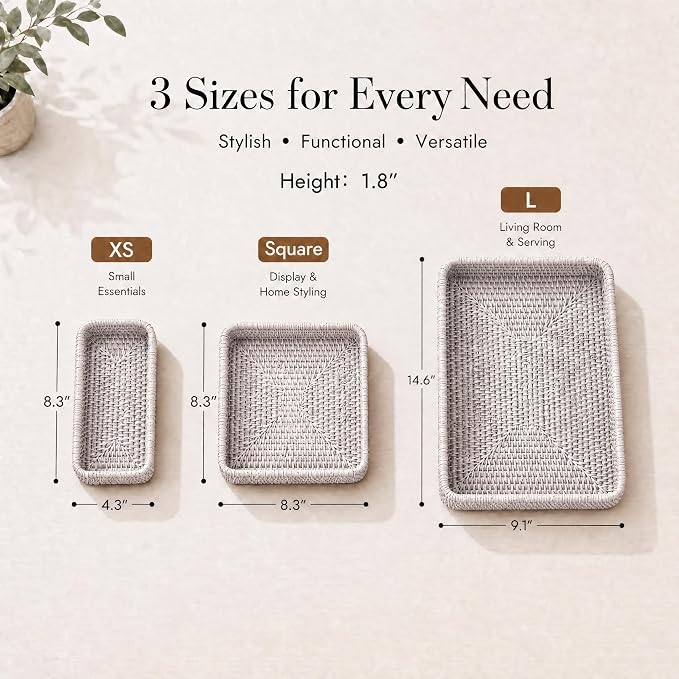 Rattan Serving Tray, Rectangular Woven Tray, Natural Wicker Decorative Serving - Image 8