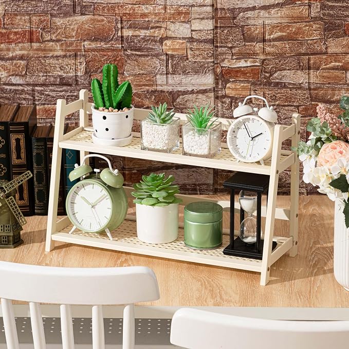 Yalikop 1 Pcs 2 Tier Matcha Station Shelf Bamboo Coffee Mug Stand Countertop - Image 2
