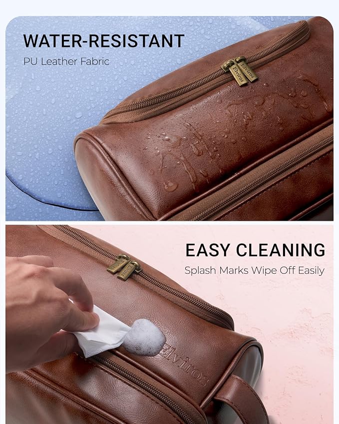 Elviros Toiletry Bag for Mens PU Leather Travel Organizer Kit - Image 5