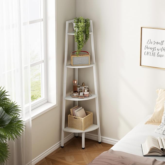 Hoctieon Corner Shelf, 4-Tier Corner Bookshelf, Rustic Corner Ladder Shelf - Image 5