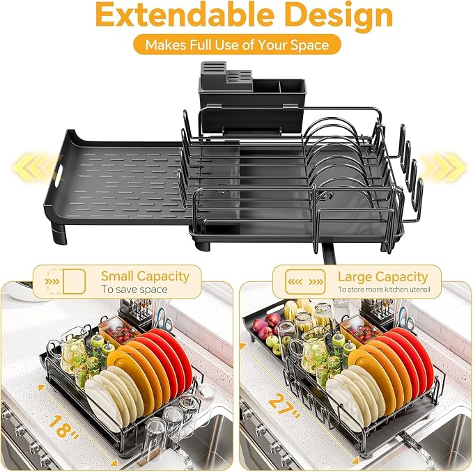 Simple Trending Extendable Dish Drying Rack, Dish Strainer - Image 3