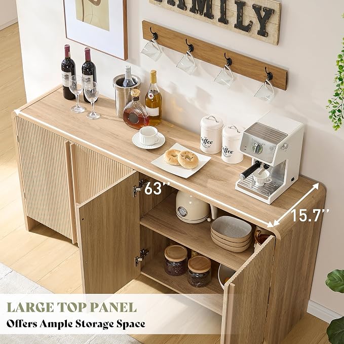 AMERLIFE 63" Fluted Sideboard Buffet Cabinet - Image 4