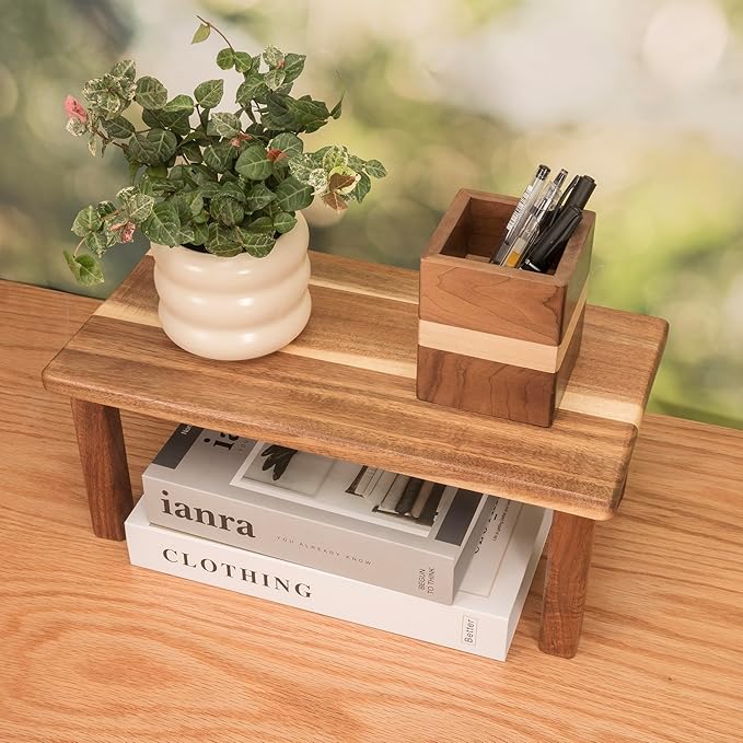 Acacia Wooden Desktop Organizer Shelf Kitchen Cabinet and Counter Riser Display - Image 2