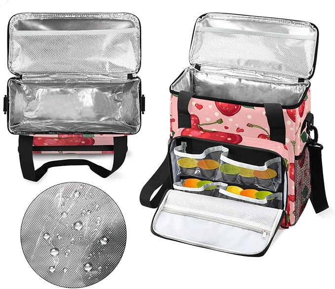 Fruits Cherries Coffee Maker Carring Bag, Large Insulated Storage Organizer - Image 3