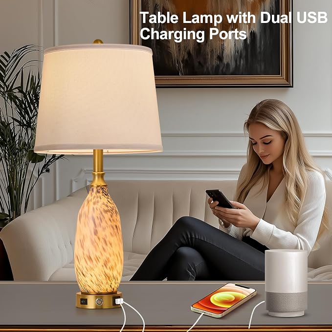 AIDENOEY 26" Modern Art Glass Table & Bedside Lamp, Stepless Dimmable Base + - Image 4