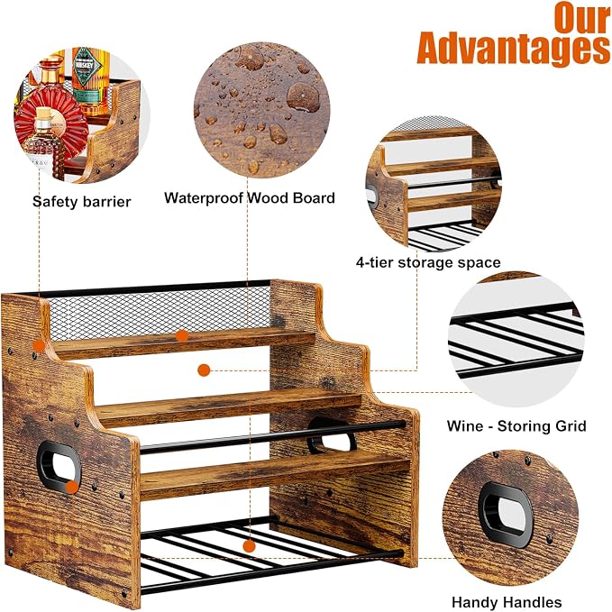 KLM 4-Tier Wood Display Shelf, Countertop Bar Stand - Image 7