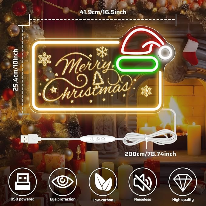 16.5 x 10’’ Merry Christmas Neon Sign, Carving LED Sign - Image 5