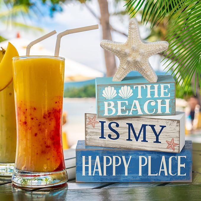 Moucuny 4 Pcs Summer Table Decoration Beach Tiered Tray Decor Starfish Coastal - Image 5
