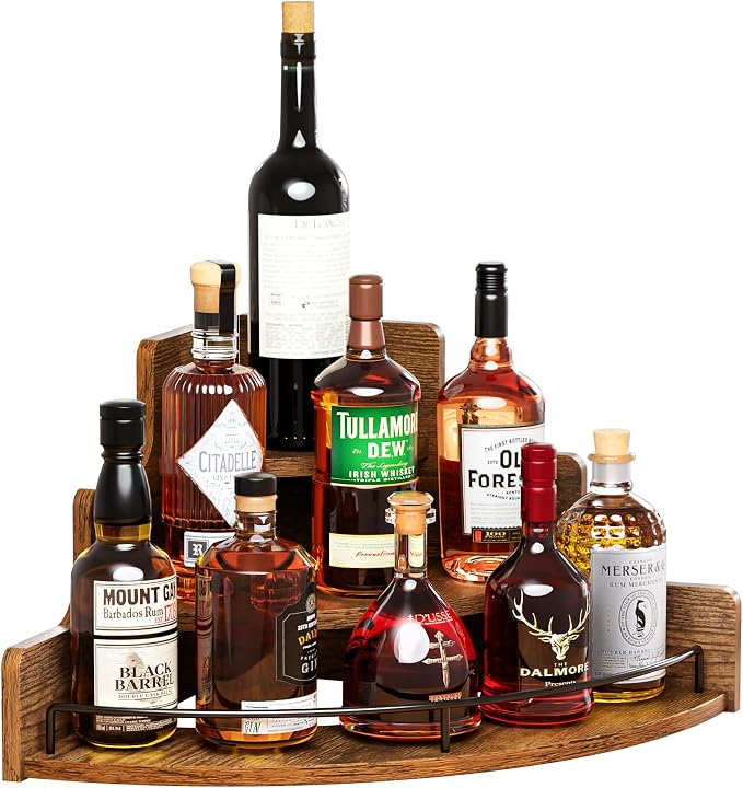 KLM Liquor Bottle Display Corner Shelf, Coffee Syrup Rack Organizer, 3 Step by KLM