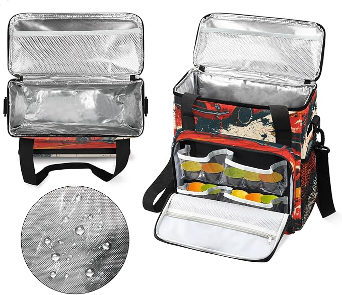 Vintage Red Racing Car Coffee Maker Carring Bag, Large Insulated Storage - Image 3