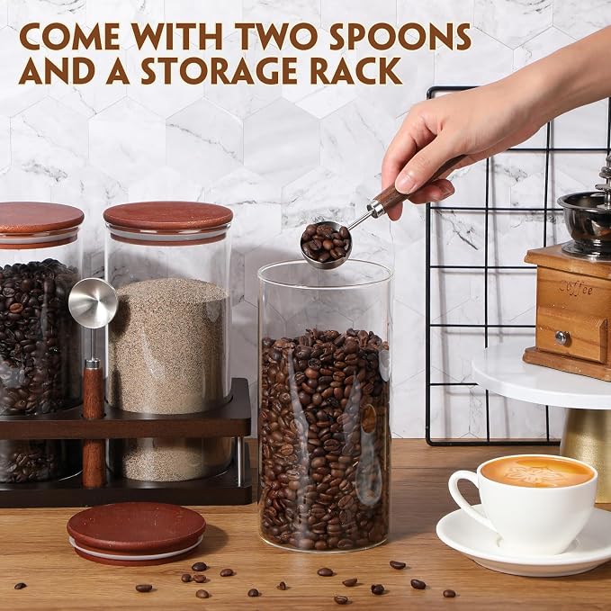 Suclain 3 Pcs Glass Coffee Bean Container 44 oz Airtight Coffee Canister - Image 3
