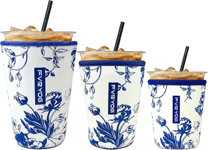3 Pack Reusable Insulated Neoprene Iced Coffee Sleeves & Coffee Cup Holder by Fvryog