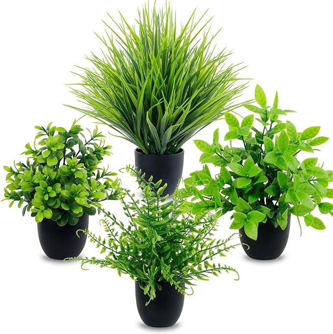 LOYWREE 4 Pack Artificial Plants Mini Fake Potted Plants Small Faux Greenery - Image 3