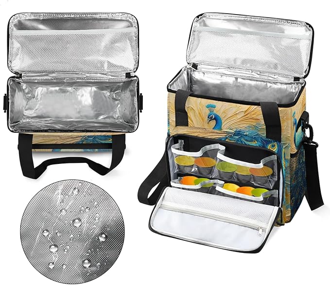 Vintage Peacock Coffee Maker Carring Bag, Large Insulated Storage Organizer - Image 3