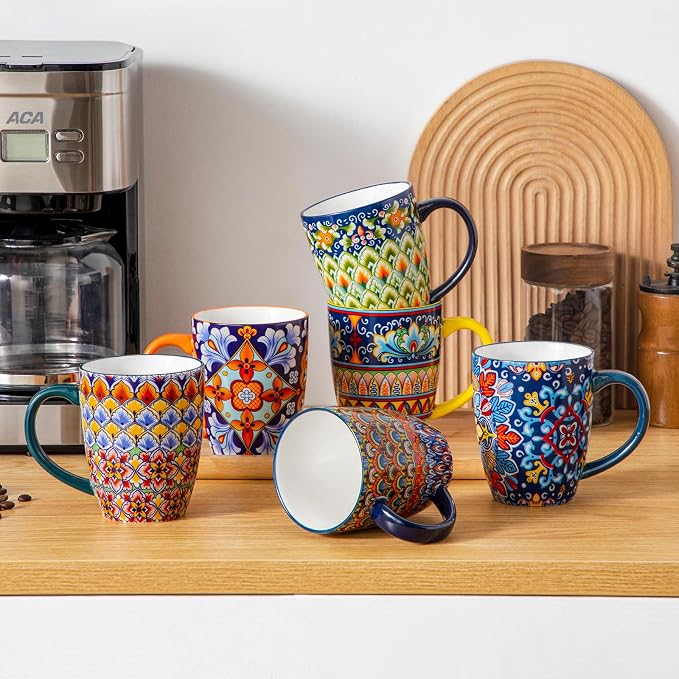 vancasso SIMI 16 oz Large Coffee Mugs Set of 6 – Bohemian Ceramic Cups - Image 9