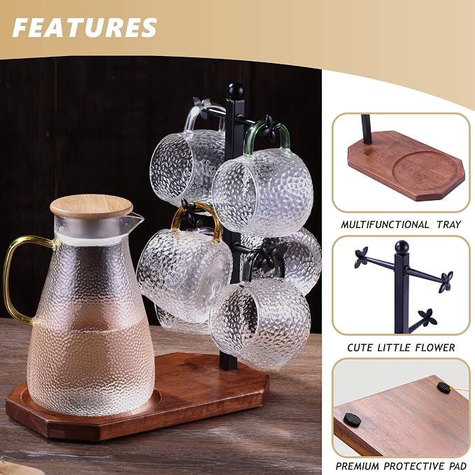 Mug Tree for Large Mugs With 6 Hooks and Coffee Pot Tray - Image 6