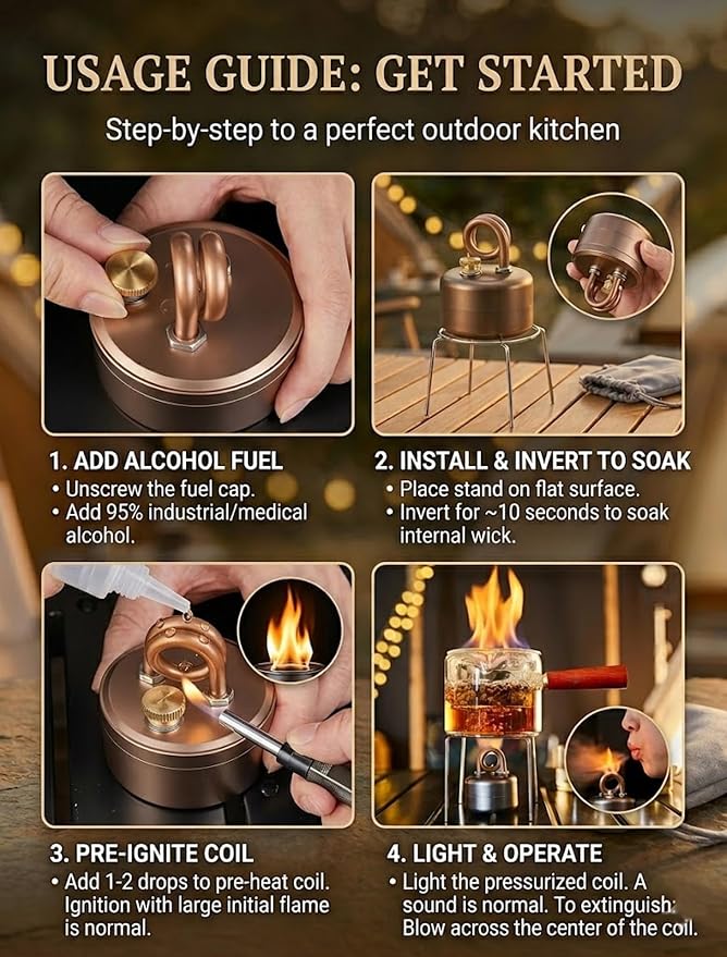 Mini Alcohol Stove, alcohol stove camping, 3.5OZ Portable Brass Spirit Burner - Image 3