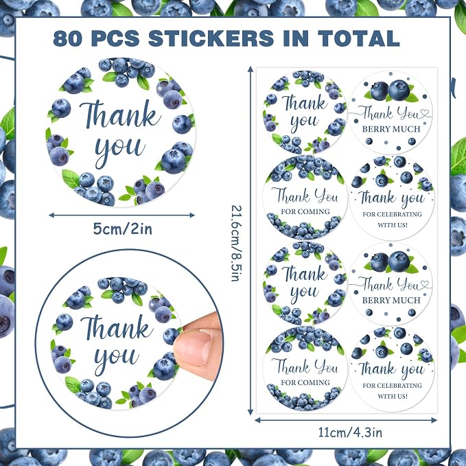 Serencatcher Blueberry Thank You Stickers, 10 Sheets - Image 2