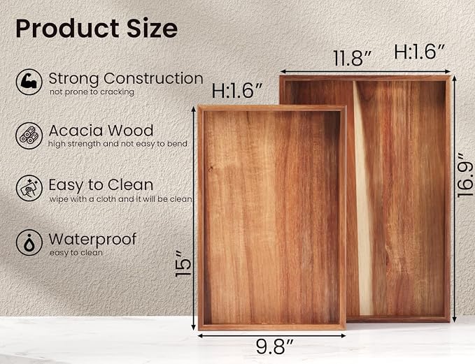 Fibogollo Set of 2 Acacia Wood Serving Tray - Image 6