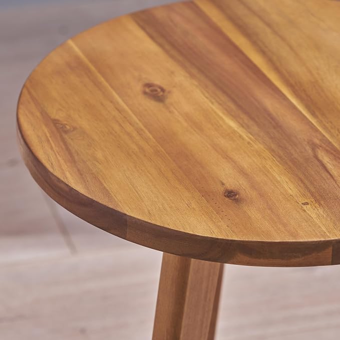 Round Acacia Wood End Table in Natural Finish, Marina Mod Side Table - Image 7
