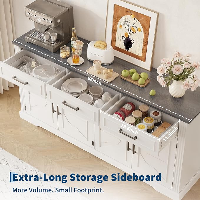 Garvee 66" Modern Farmhouse Sideboard Buffet Cabinet - Image 6