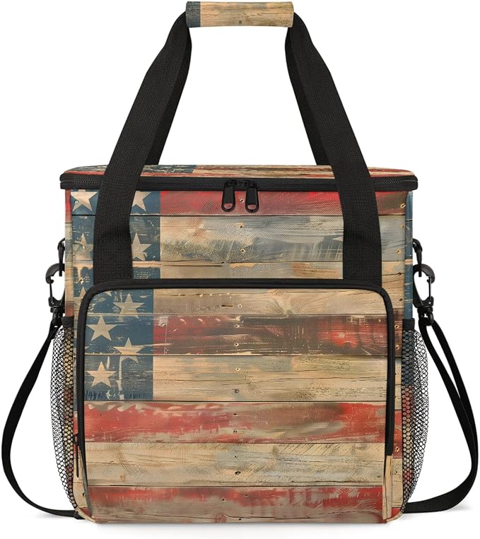Vintage American Flag Wood Coffee Maker Carring Bag, Large Insulated Storage by Home