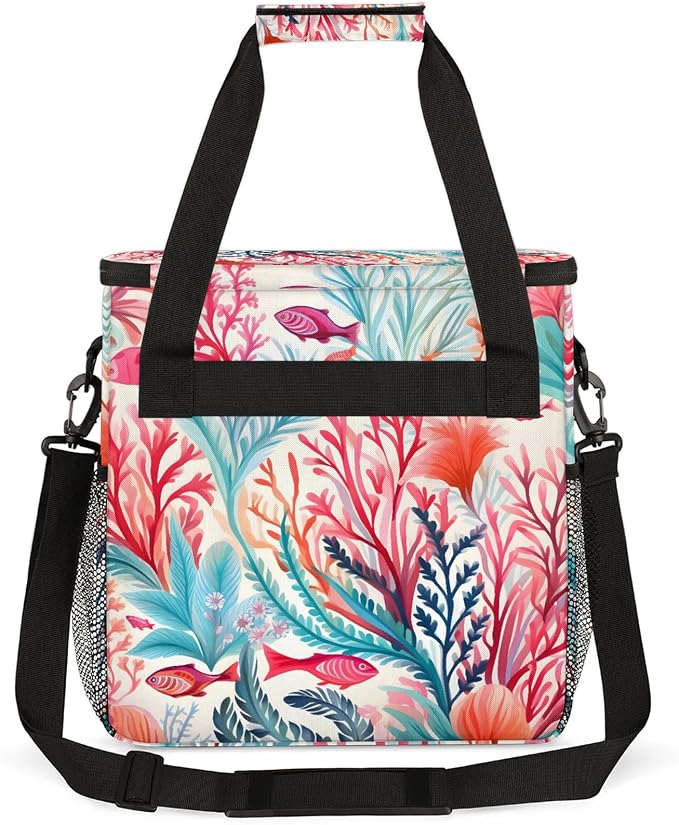 Red Pink Corals Ocean Fish Coffee Maker Carring Bag, Large Insulated Storage - Image 5