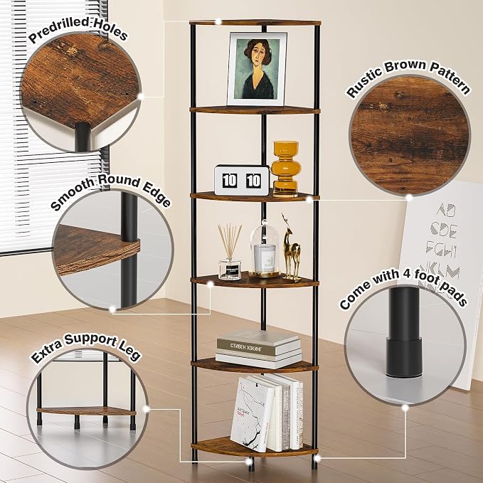 Corner Plant Stand Shelf, 6 Tier Tall Shelf - Image 7