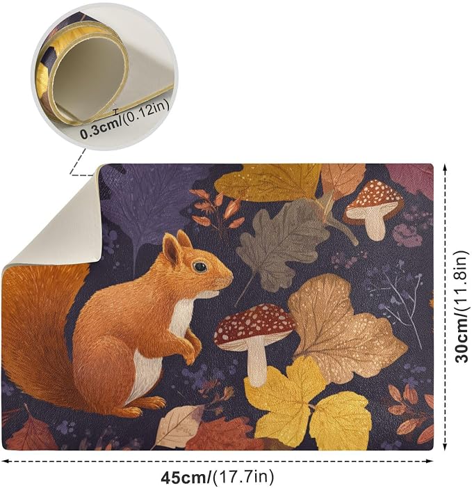 Purple Squirrels Falling Leaves Autumn Coffee Mat Coffee Bar Maker Backed - Image 3