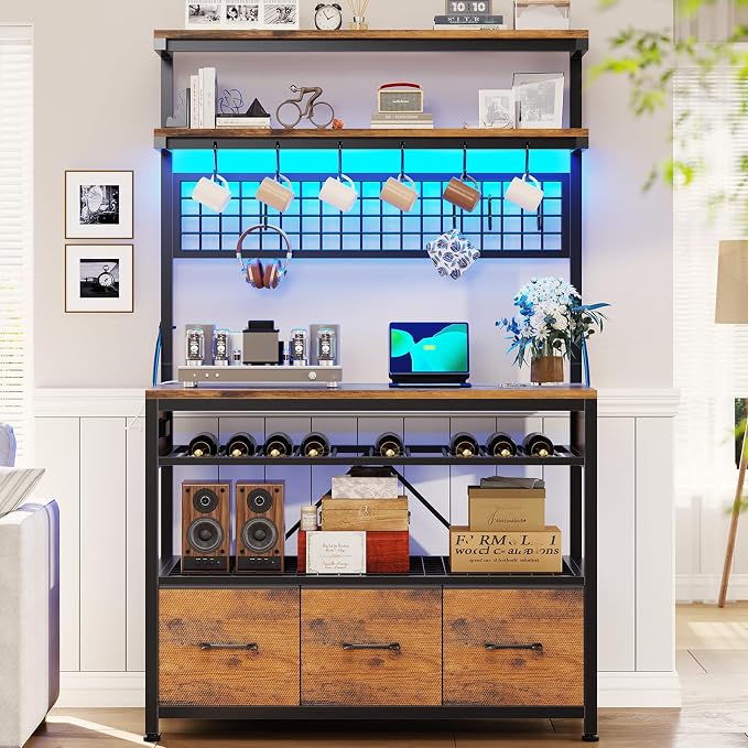Itaar Bakers Rack with Storage and Power Outlet, 35.4 inch Coffee Bar Cabinet - Image 9