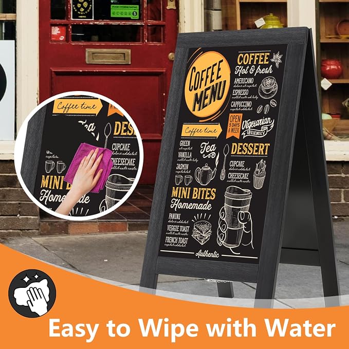 DAHAPYBOO Sandwich Board 40"x20" Solid Pine Wood Rustic Black, Chalk Board Sign - Image 4