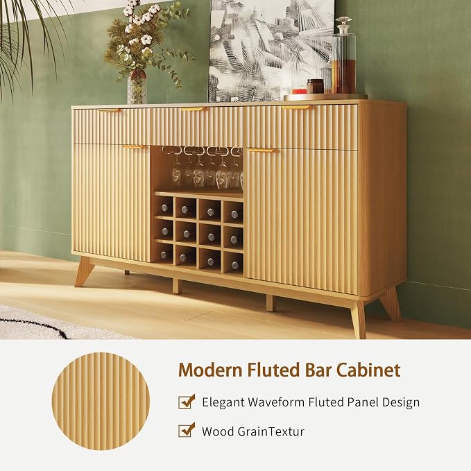 Garvee 60" Wine Bar Cabinet, Modern Liquor Whiskey Coffee Station - Image 6