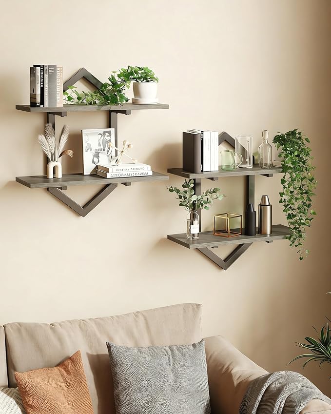 Floating Shelves, Wall Mounted Decorative Shelves, 2-Tier Modern Geometric by Unknown