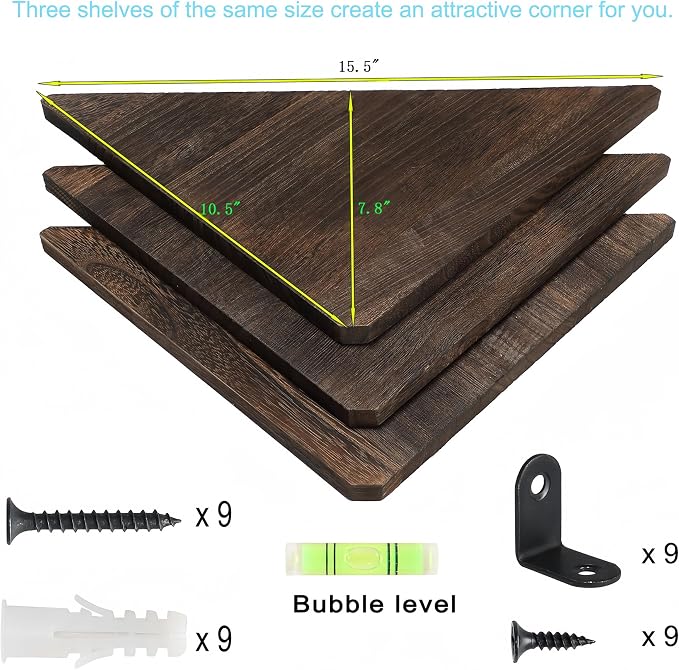Joiishom Corner Wall Shelf Set of 3, Floating Corner Shelves, Rustic Wood Wall - Image 2