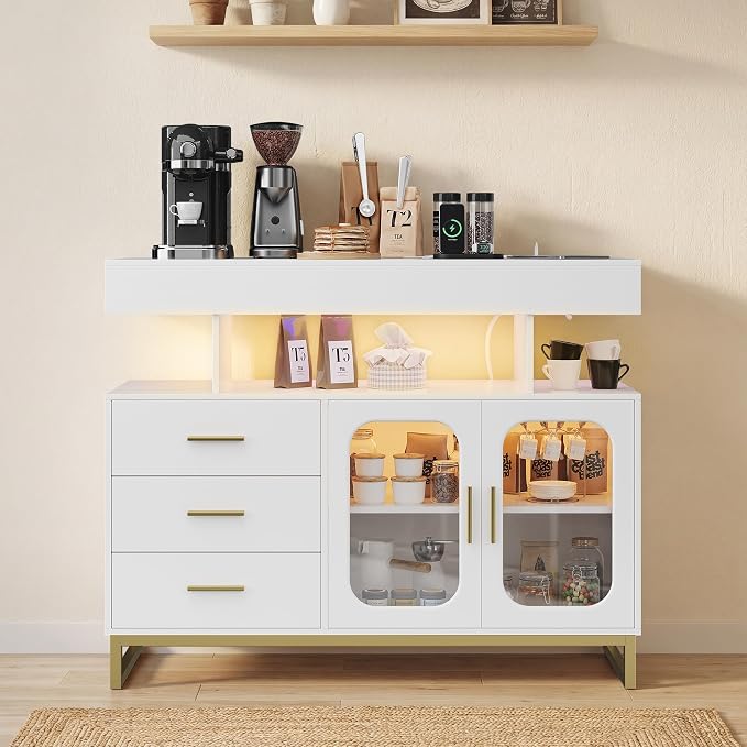 40" LED Buffet Cabinet with Charging Station, Smart Sideboard with RGB 16-Color - Image 3