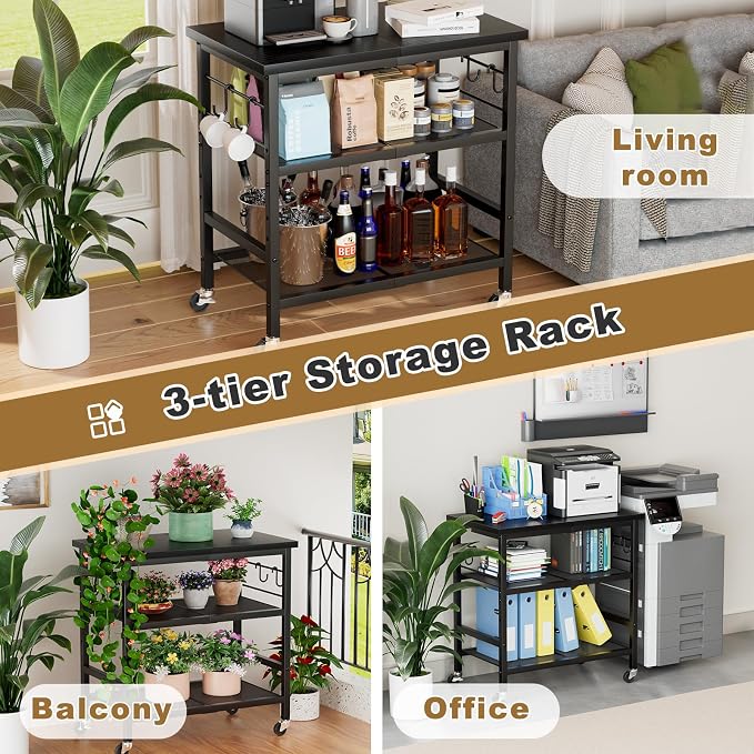 Rolling Kitchen Microwave Cart, 3 Tier Microwave Stand - Image 6