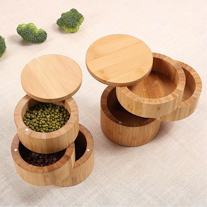 HERCHR Salt Cellar with Swivel Lid, 3 Tier Salt Box Jar Storage Container with - Image 6